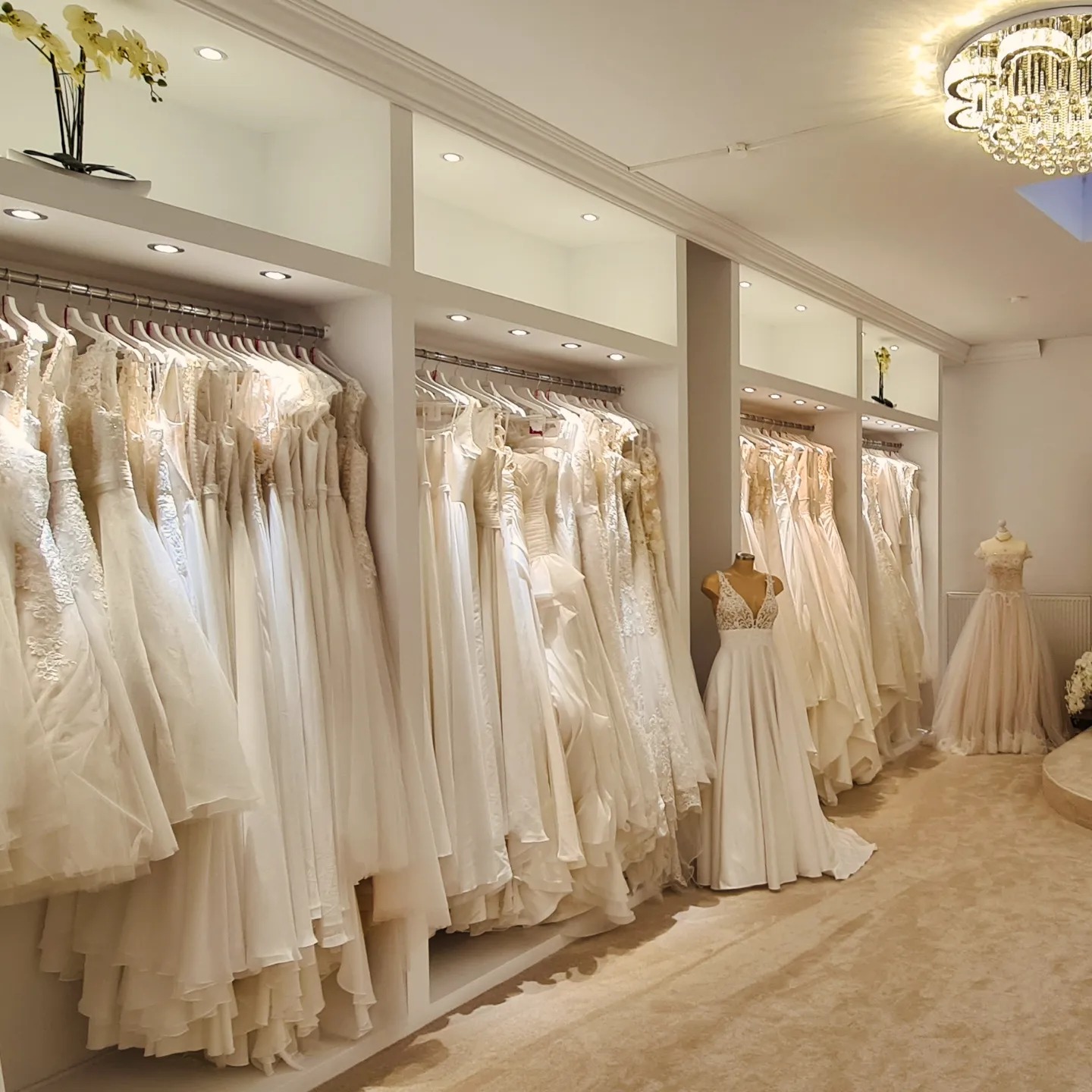 Innenansicht mit Brautkleidern
